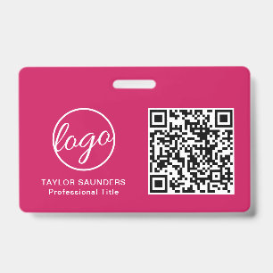 Einfache Hot Pink QR Code Mitarbeiter-ID Ausweis