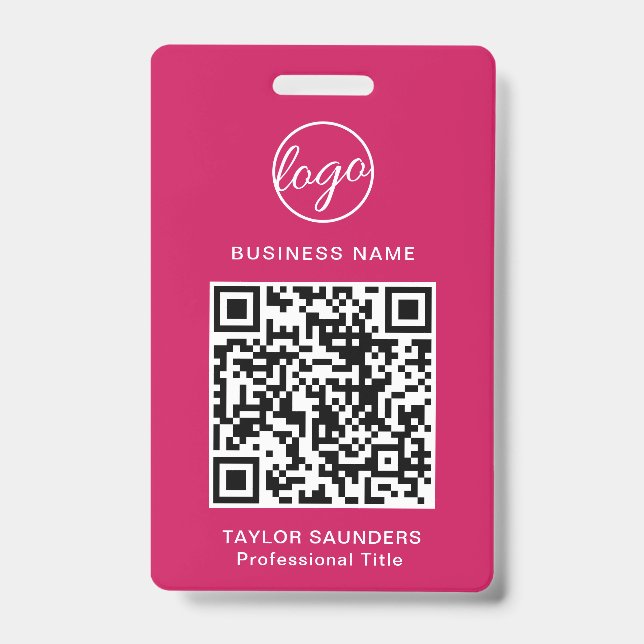 Einfache Hot Pink QR Code Mitarbeiter-ID Ausweis (Vorderseite)