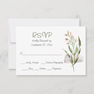 Einfache Hübsch-Pink-Aquarellfarben-Blume mit RSVP Karte