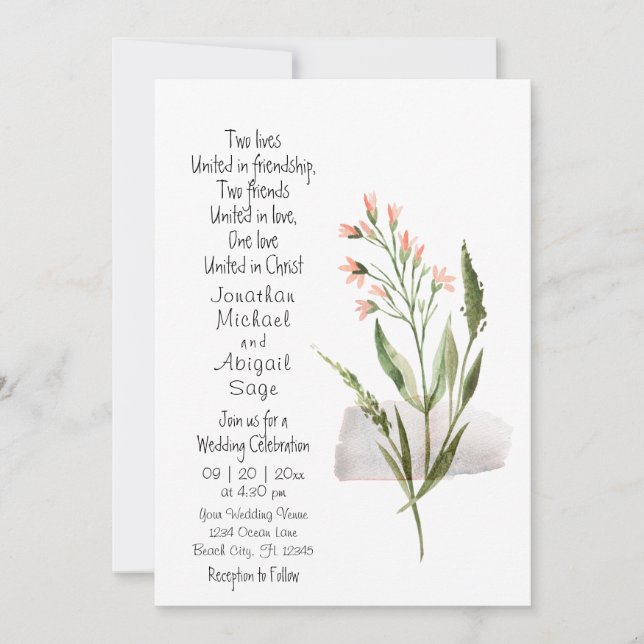 Einfache Hübsche Rosa Blume Christlich Hochzeit Einladung (Vorderseite)