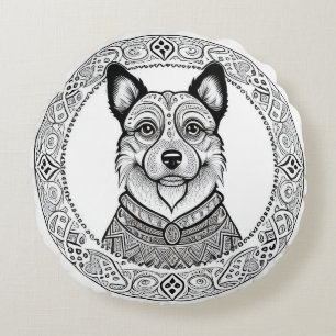 Einfache Hund-Linienkunst Minimalistische Haustier Rundes Kissen
