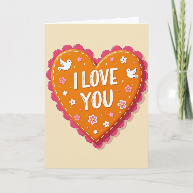 Einfache I Love You gestickte Karte (Vorderseite)