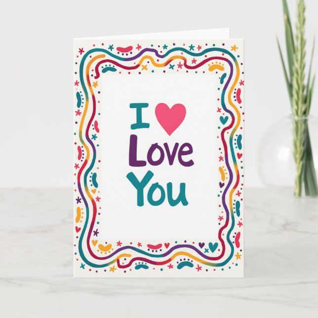 Einfache Ich liebe dich Doodle Karte (Vorderseite)