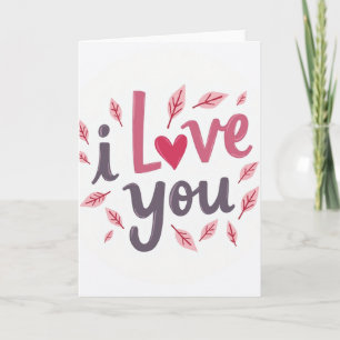 Einfache Ich liebe dich Karte mit Blättern