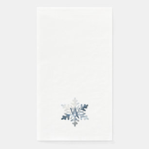 Einfache Icy Blue Monogram Wasserfarbenschneeflock Serviette