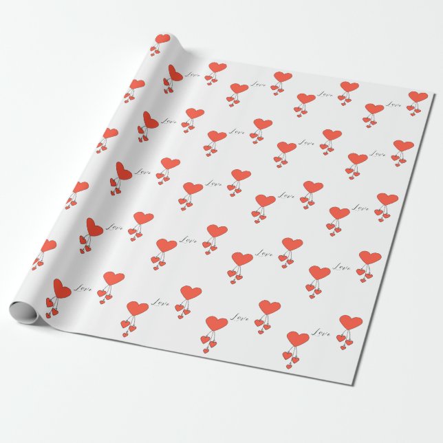 Einfache Illustration mit Scharlachtherzen Liebe Geschenkpapier (Ungerollt)