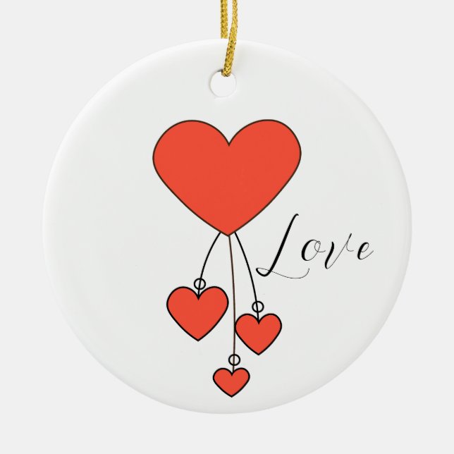 Einfache Illustration mit Scharlachtherzen Liebe Keramik Ornament (Vorne)