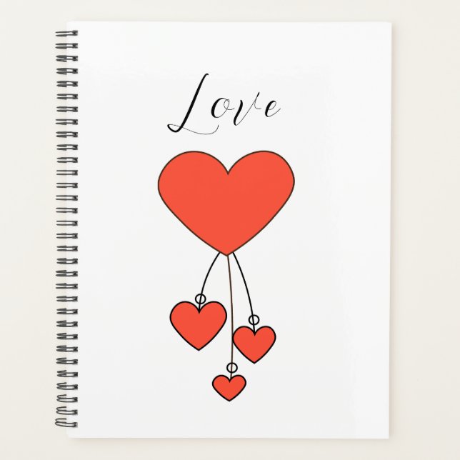 Einfache Illustration mit Scharlachtherzen Liebe Planer (Vorderseite)