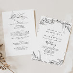 Einfache Illustrierte Foliage Front & Back Wedding Einladung<br><div class="desc">Dieses illustrierte Laub vor und hinter der Hochzeitsfeier lädt zu einer rustikalen Hochzeit ein. Das Design besteht aus handbemaltem schwarz-weißem Blattwerk mit Olivenzweig. Rett Papier,  indem man mehr Details auf der Rückseite der Einladung anstatt auf einer separaten Gehäusekarte angibt.</div>