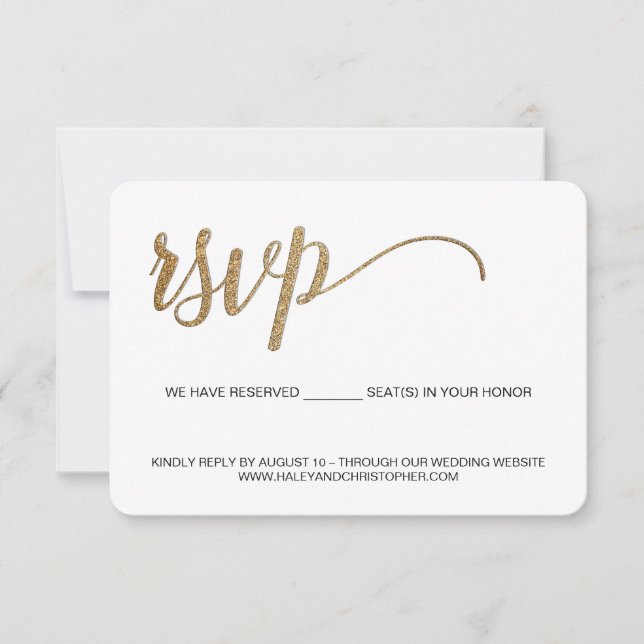 Einfache Imitate Gold Glitzer Hochzeiten Website A RSVP Karte (Vorderseite)
