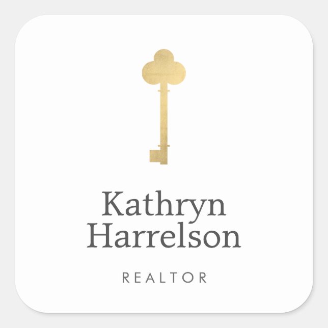 Einfache Imitate Gold Key Realtor-Logo Quadratischer Aufkleber (Vorderseite)