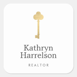 Einfache Imitate Gold Key Realtor-Logo Quadratischer Aufkleber
