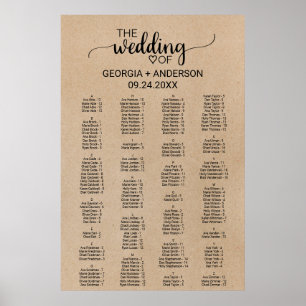 Einfache Imitate Kraft Alphabetischer Sitzplan Poster