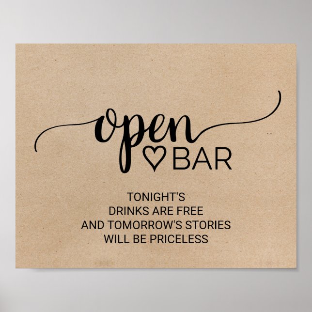 Einfache Imitate Kraft Calligraphy Open Bar Sign Poster (Vorne)