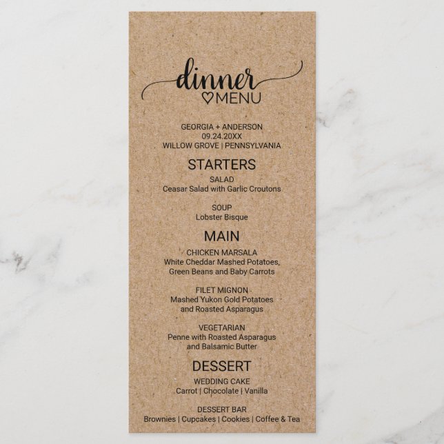 Einfache Imitate Kraft Calligraphy Wedding Menu Menükarte (Vorderseite)