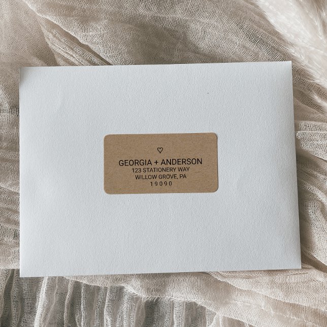 Einfache Imitate Kraft Heart Wedding Adressaufkleber (Von Creator hochgeladen)