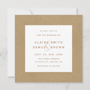 Einfache Imitate Rustic Kraft Wedding Square Foto Einladung