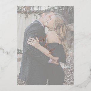 Einfache Imitate Vellum Elegantes Script Foto Rose Folieneinladung