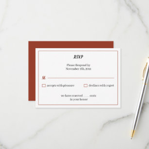 Einfache, individuell angepasste Braun Hochzeit RSVP Karte