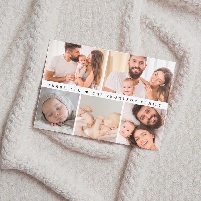 Einfache individuelle Foto Collage Baby Dusche Dankeskarte (Small Baby thank you photo grid collage note card.)
