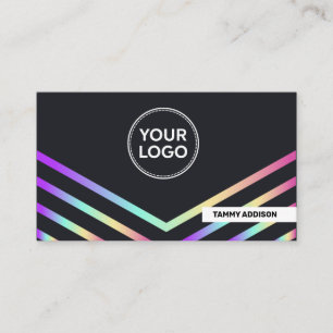 Einfache Info Moderne Neon Rainbow Holographic  Visitenkarte