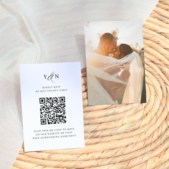 Einfache Initialen Elegantes Foto QR Code Hochzeit Begleitkarte (Von Creator hochgeladen)