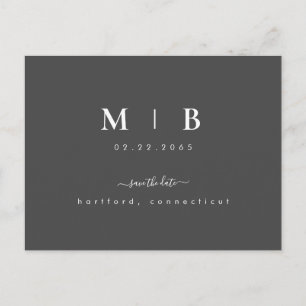 Einfache Initials Swash Gray Wedding Speichern Sie Postkarte