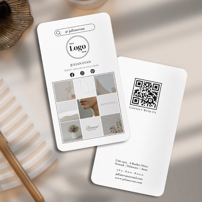 Einfache Instagramm Foto Collage White Business Ca Visitenkarte (Von Creator hochgeladen)