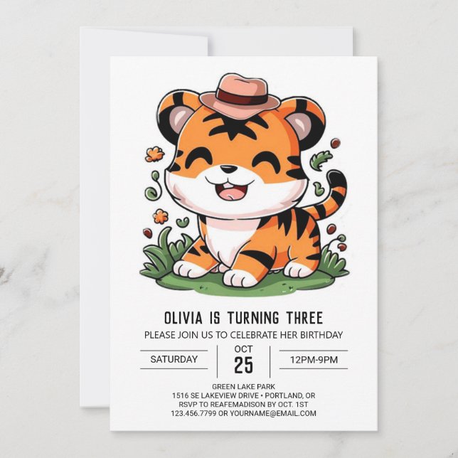 Einfache Jungle Tiger Digital Geburtstag Einladung (Vorderseite)