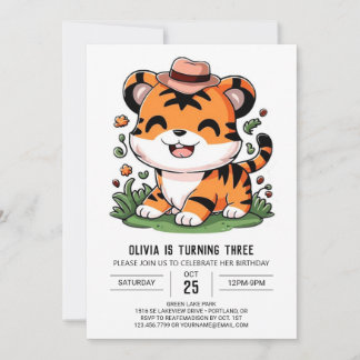 Einfache Jungle Tiger Digital Geburtstag Einladung