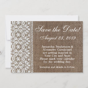 Einfache Jute und Spitze Save-the-Date-Karte Save The Date