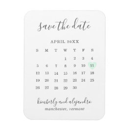 Einfache Kalenderpastel Grünes Herz Save the Date Magnet