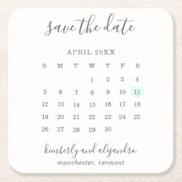 Einfache Kalenderpastel Grünes Herz Save the Date Rechteckiger Pappuntersetzer
