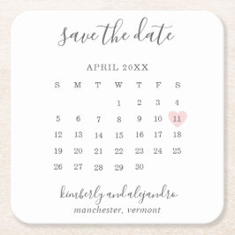 Einfache Kalenderpastel Rosa Herz Save the Date Rechteckiger Pappuntersetzer