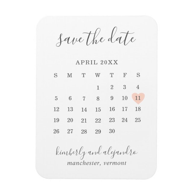 Einfache Kalenderpfeife Herzstück Save the Date Magnet (Vertikal)