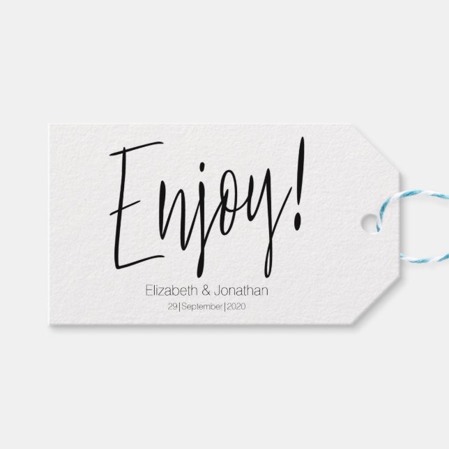 Einfache Kalligrafie-Gastgeschenk Hochzeit Geschenkanhänger (Vorderseite (Horizontal))