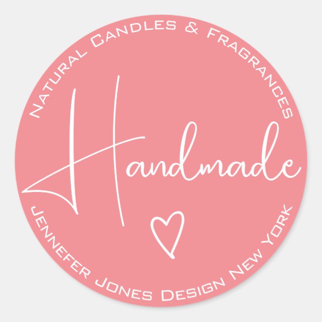 Einfache Kalligrafie Girly Pink Handmade Labels Runder Aufkleber (Vorderseite)
