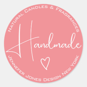 Einfache Kalligrafie Girly Pink Handmade Labels Runder Aufkleber
