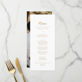 Einfache Kalligrafie|Gold Foto Hochzeitmenü Menükarte