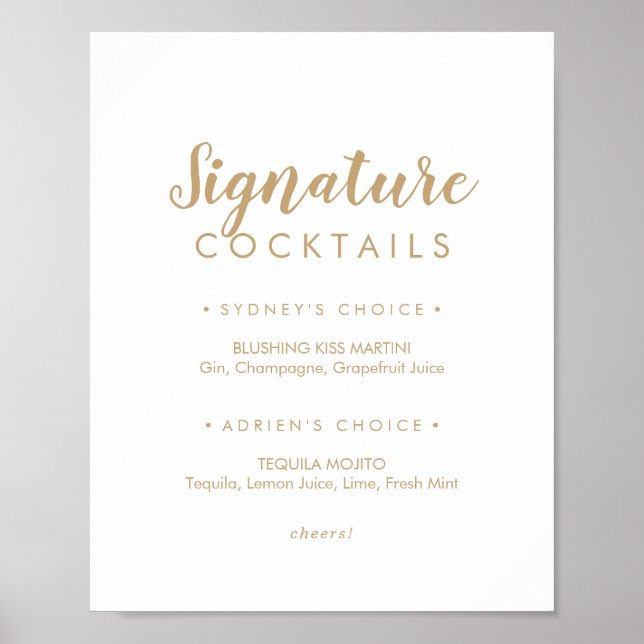 Einfache Kalligrafie | Gold Signature Cocktails Ze Poster (Vorne)