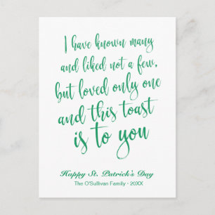 Einfache Kalligrafie Irischer Toast St. Patrick's Postkarte
