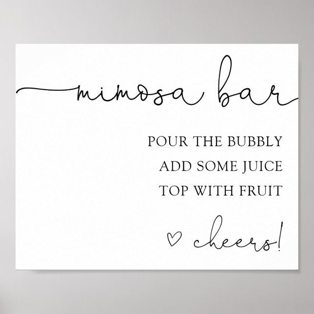 Einfache Kalligrafie Mimosa Bar Drink Zeichen Poster (Vorne)