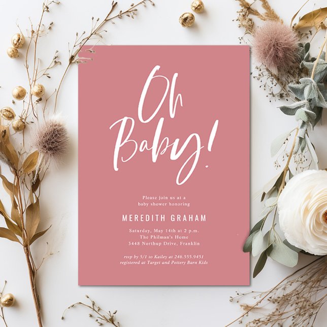 Einfache Kalligrafie Pink Girl Babydusche Einladung (Von Creator hochgeladen)