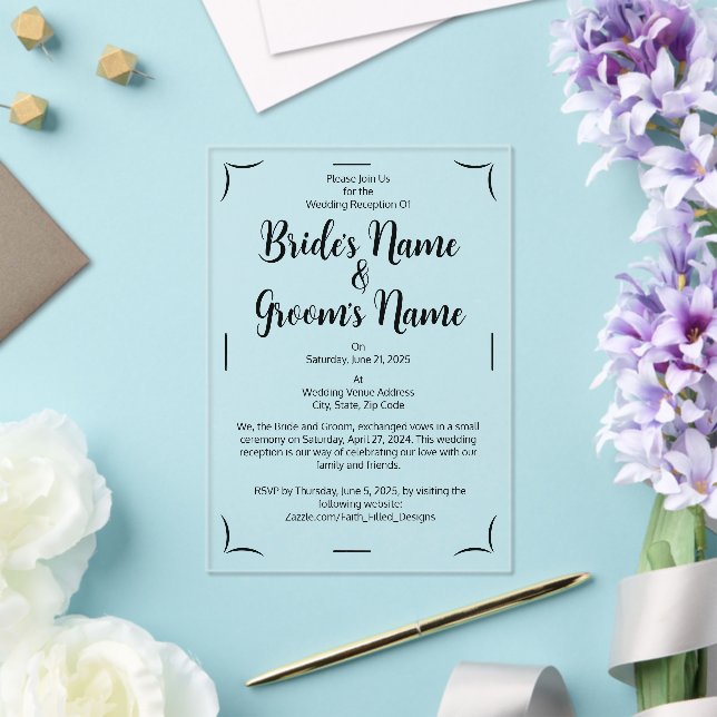 Einfache Kalligrafie Script Black & White Wedding Acryleinladungen (In Situ (Hochzeit))