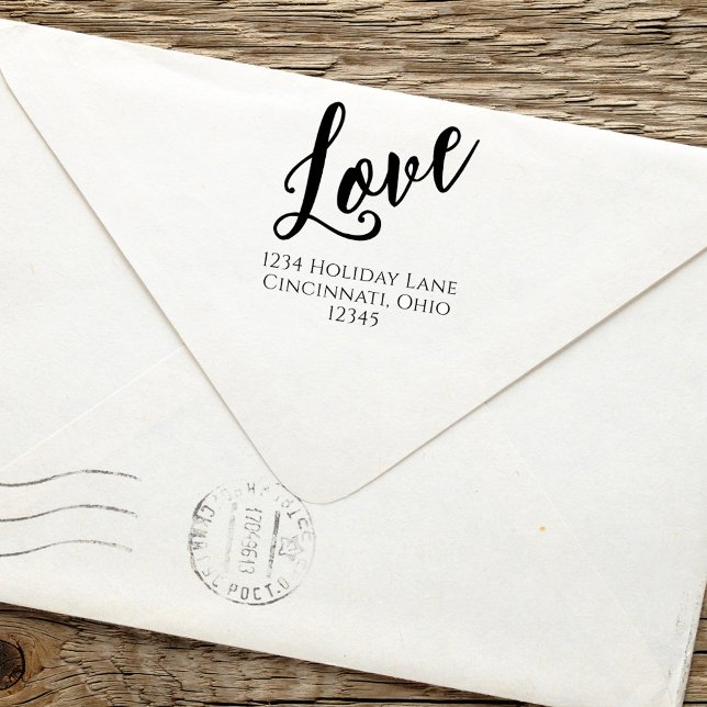 Einfache Kalligrafie Script-Liebe Rücksendeadresse Permastempel (Love self inking stamp return address template.)