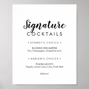 Einfache Kalligrafie-Signatur-Cocktails-Schilder Poster