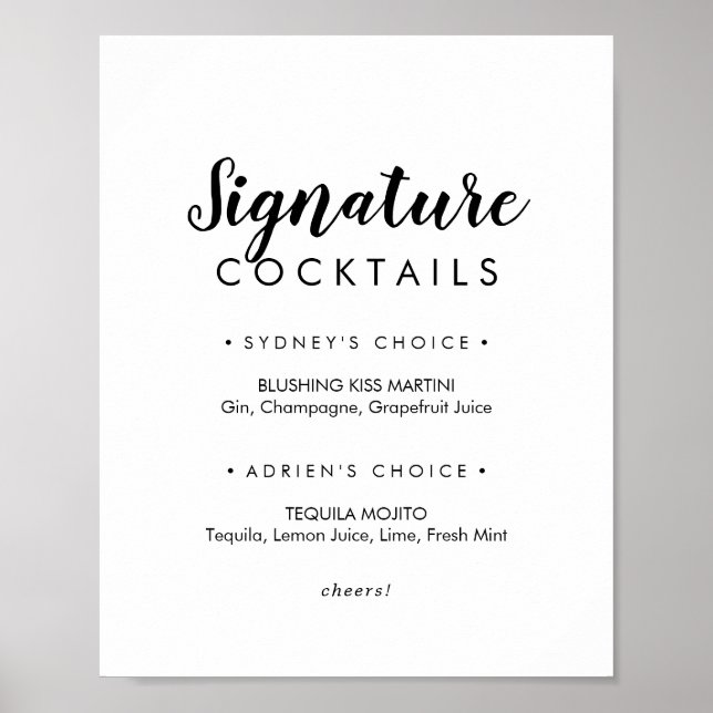 Einfache Kalligrafie Signatur-Cocktails Zeichen Poster (Vorne)