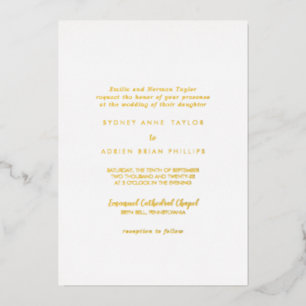 Einfache Kalligrafie Traditionelle Hochzeit Gold Folieneinladung