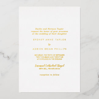Einfache Kalligrafie Traditionelle Hochzeit Gold Folieneinladung