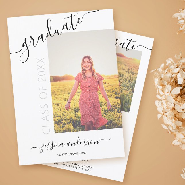 Einfache Kalligrafie Weißer Abschluss 2 Foto Einladung (Von Creator hochgeladen)